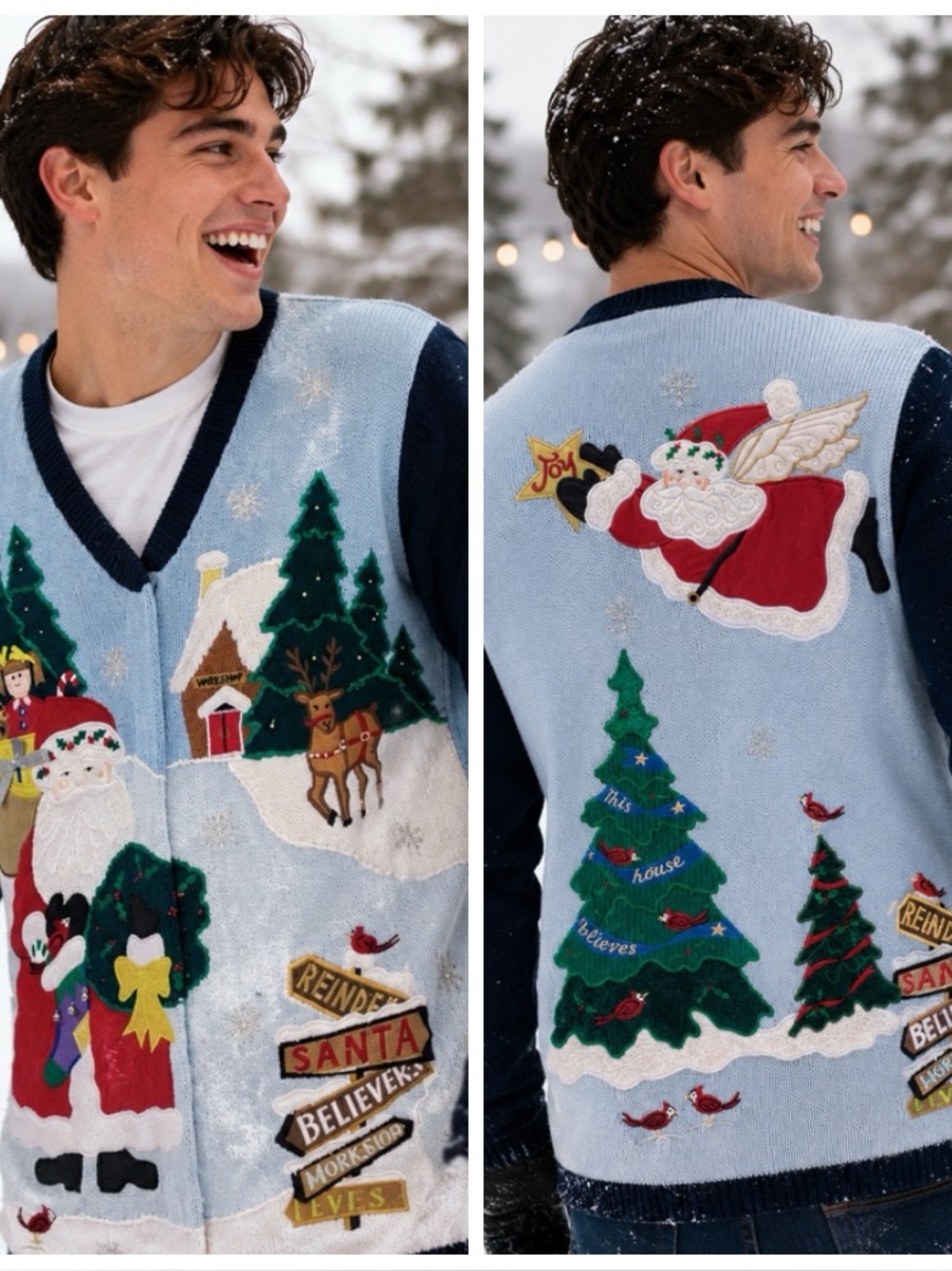 Ugly Christmas Sweater Cardigan The Quacker Factory Santa North Pole Sz L